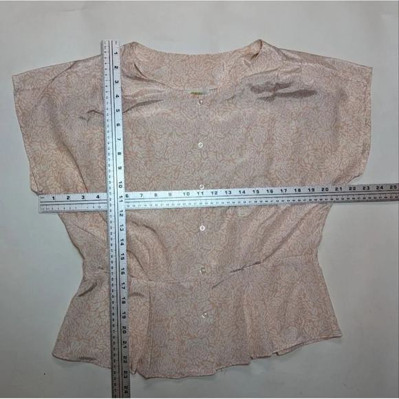 Vintage Elite Floral Peach Pink Peplum Pleated Button Down Top Woman 14  Barbie - Picture 2 of 8
